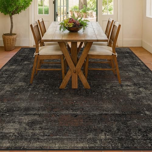 TALANOVA Modern Farmhouse Black Washable 9x12 Area Rug for Living Room & ...