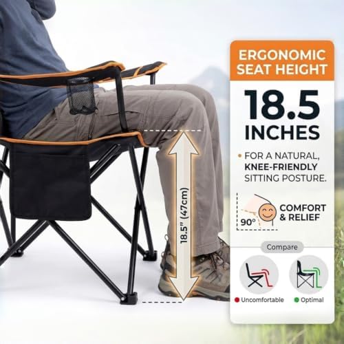 EMERIT 2-Pack Folding Camping Chair, Diamond-Quilted & Adjustable Armrest