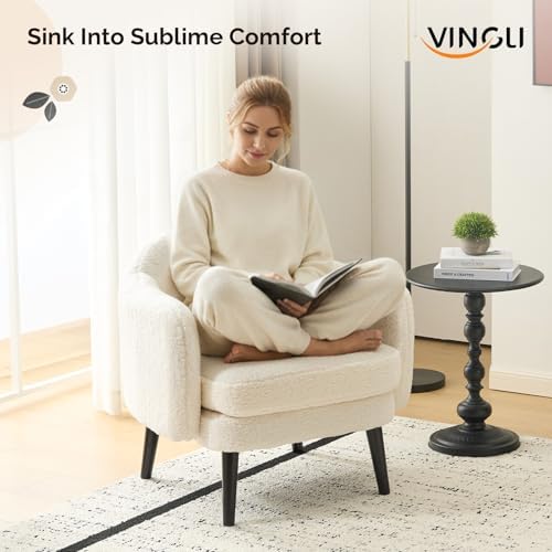 VINGLI 30.3" Wide Modern Barrel Accent Armchair with Track Armrest, Soli...