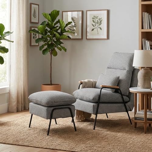 MCombo Accent Recliner Chair with Ottoman, Modern Fabric Armchair, Upholstere...