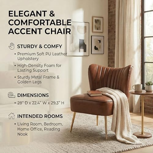 DUOMAY Modern Accent Chair Set of 2 PU Leather Slipper Chair Wingback Side Ch...