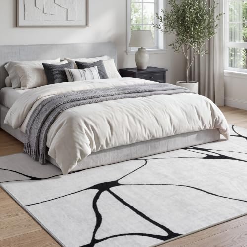YIHOUSE 9x12 Washable Modern Abstract Black White Area Rug
