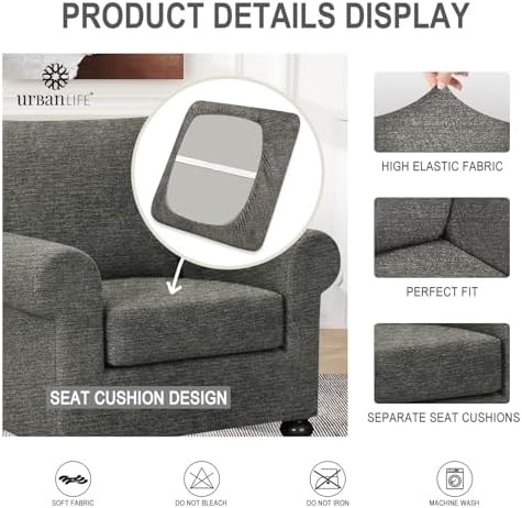 URBANLIFE 2-Piece Stretch Sofa Covers for 1 Cushion Couch, Gray