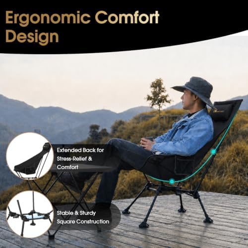MOON LENCE High Back Folding Camping Chairs, Height-Adjustable, Widened Seat,...