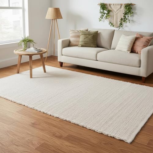 5X7 Jute & Cotton Rug Braided Boho Rugs - Farmhouse Decor - Hand Woven Na...