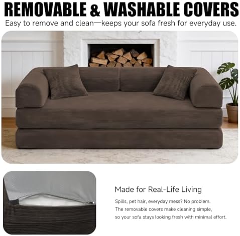 79" Memory Foam Sofa Bed, Convertible Futon Boneless Couch for Living Ro...