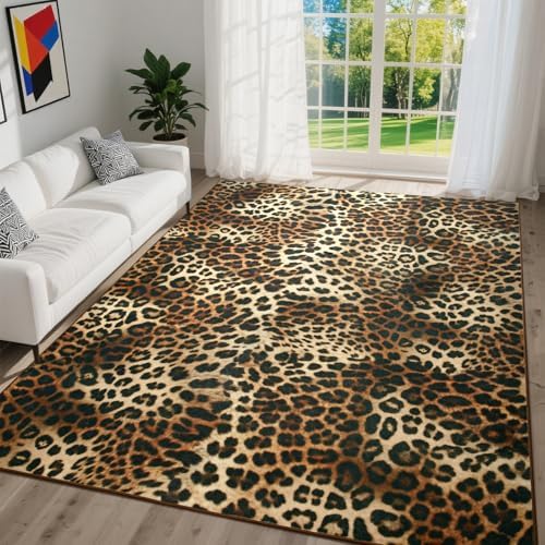 DweIke Leopard Rugs for Living Room, 8x10 Cheetah Print Rug for Bedroom Decor...