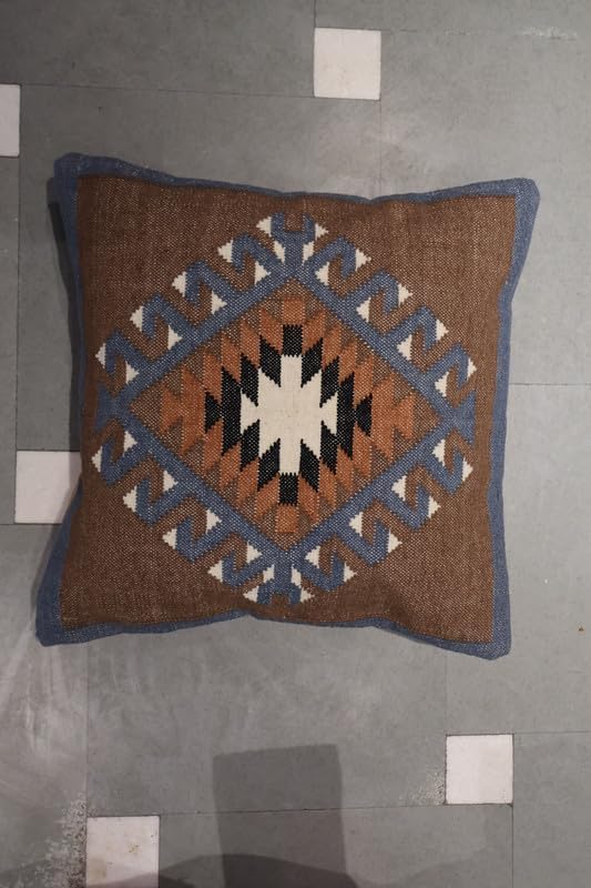 Handmade 100% Wool Kilim Pillow Cover – 18x18 Inches, Durable Indian Cushion ...