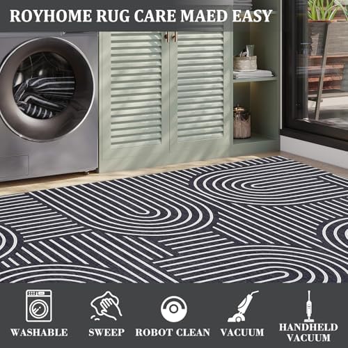 ROYHOME Modern Washable Rug 5x7 Area Rugs for Living Room Non Slip, Black