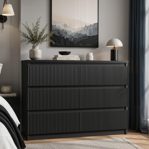 Jocoevol 6 Drawer Fluted Dresser, Modern Chest of Drawers for Bedroom with Hi...