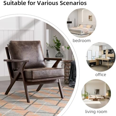 INZOY Mid-Century Modern Accent Chair with Wood Frame, PU Leather Living Room...