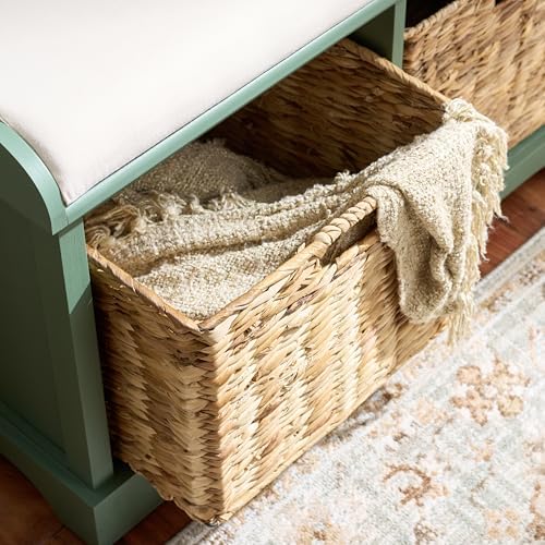SAFAVIEH Furniture - Freddy 2-Basket Storage Bench - Dusty Green - Solid Wood...