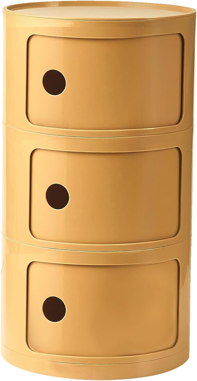 Round Nightstand with 3 Drawers, Modern Style Side Table, Multifunctional End...