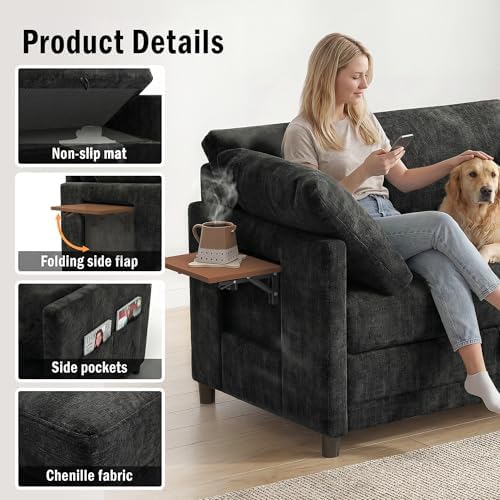 Convertible Sofa Bed with Foldable Side Table, 51" Pull Out Sleeper Couc...