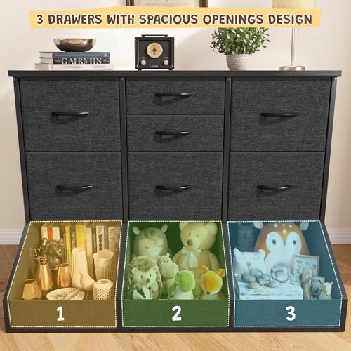 Romorgniz Dresser for Bedroom, 7 Drawer and 3 Open Cubby, Modern Bedroom