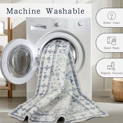 8x10 Washable Area Rugs for Living Room,Bedroom,Dining Room- Blue White