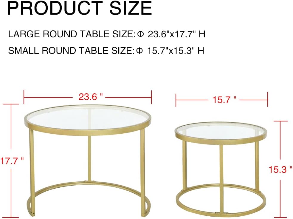 Round Nesting Coffee Table Gold Set of 2 for Living Room, Modern Side Tables ...