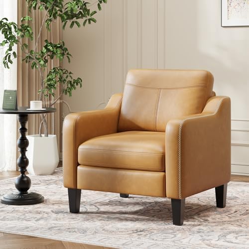 MALOL PU Leather Accent Chair, Mid-Century Modern Living Room Armchair Sofa w...