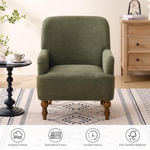 Modern Wingback Accent Chair, Upholstered Fabric Living Room Armchair with Wo...