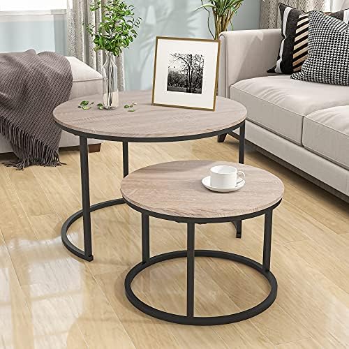 HOJINLINERO Round Coffee Table,Nesting Coffee Table Set of 2,Center Tables fo...
