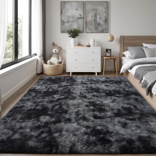 PLHXFR 5x7 Area Rugs Living Room: Fluffy Bedroom Soft Shag Rug Black Grey