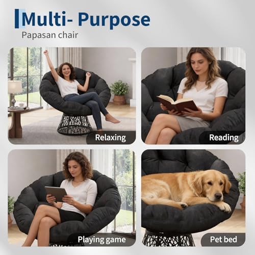 Garvee 40" Ergonomic Wicker Papasan Chair with Extra-Thick Soft Cushion