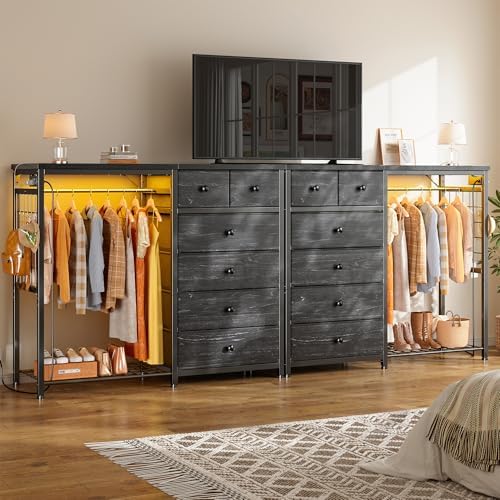 EnHomee 49.2" W Dresser with Hanging Rack & 6 Drawers, Grid Panel &a...