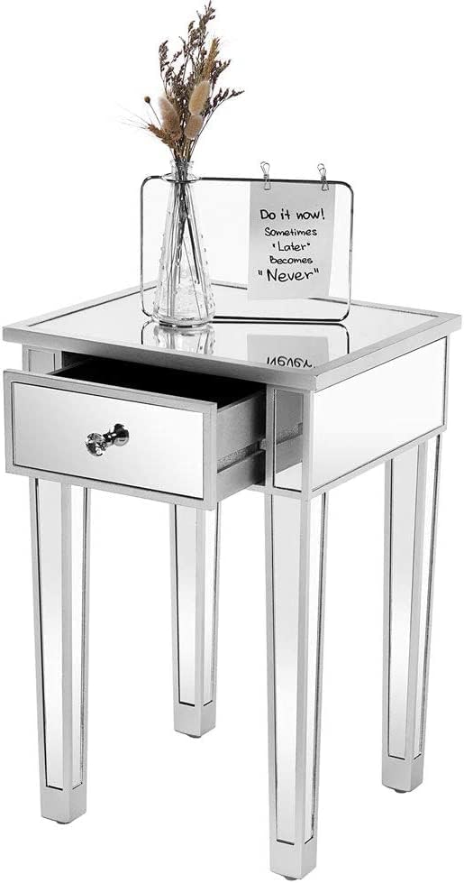 Bonnlo Mirrored Nightstand Set of 2, End Table, Small Modern Bedside Table/Ni...