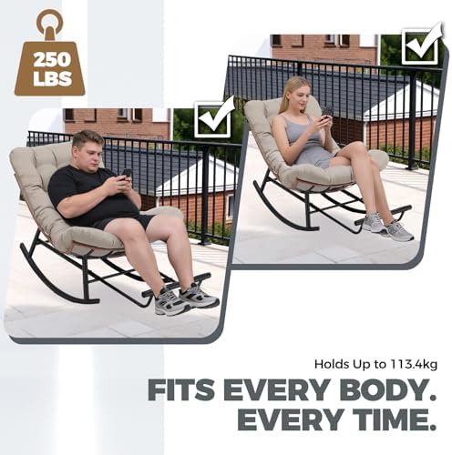 COMHOMA Outdoor Rocking Papasan Chair, Oversized Wicker Patio Rocker, Indoor ...