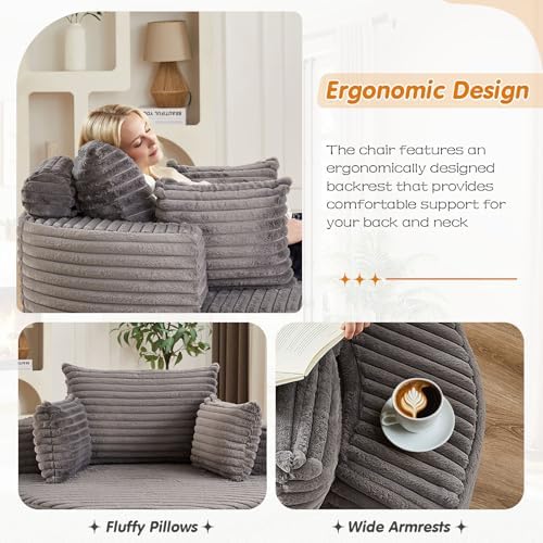 50"W Oversized Round Chaise Lounge Chair Indoor, Upholstered Corduroy De...