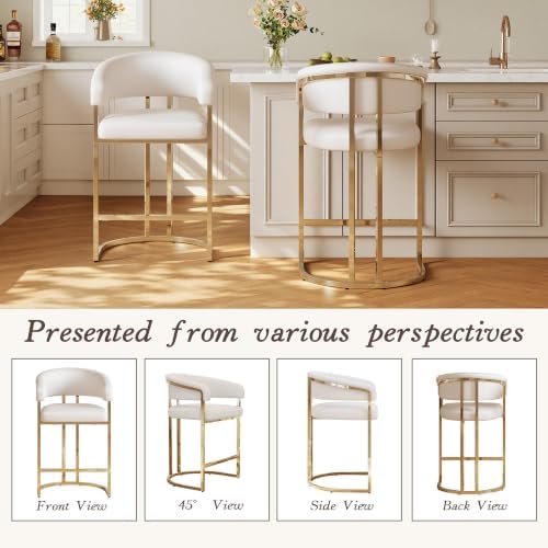 26" H Modern Counter Height Bar Stools,Accent Barstools with Arms,PU Lea...