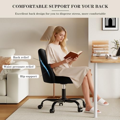 Vanity Chair, Comfy Celvet Swivel Desk Chair, Bedroom Vanity Office (Black) |...