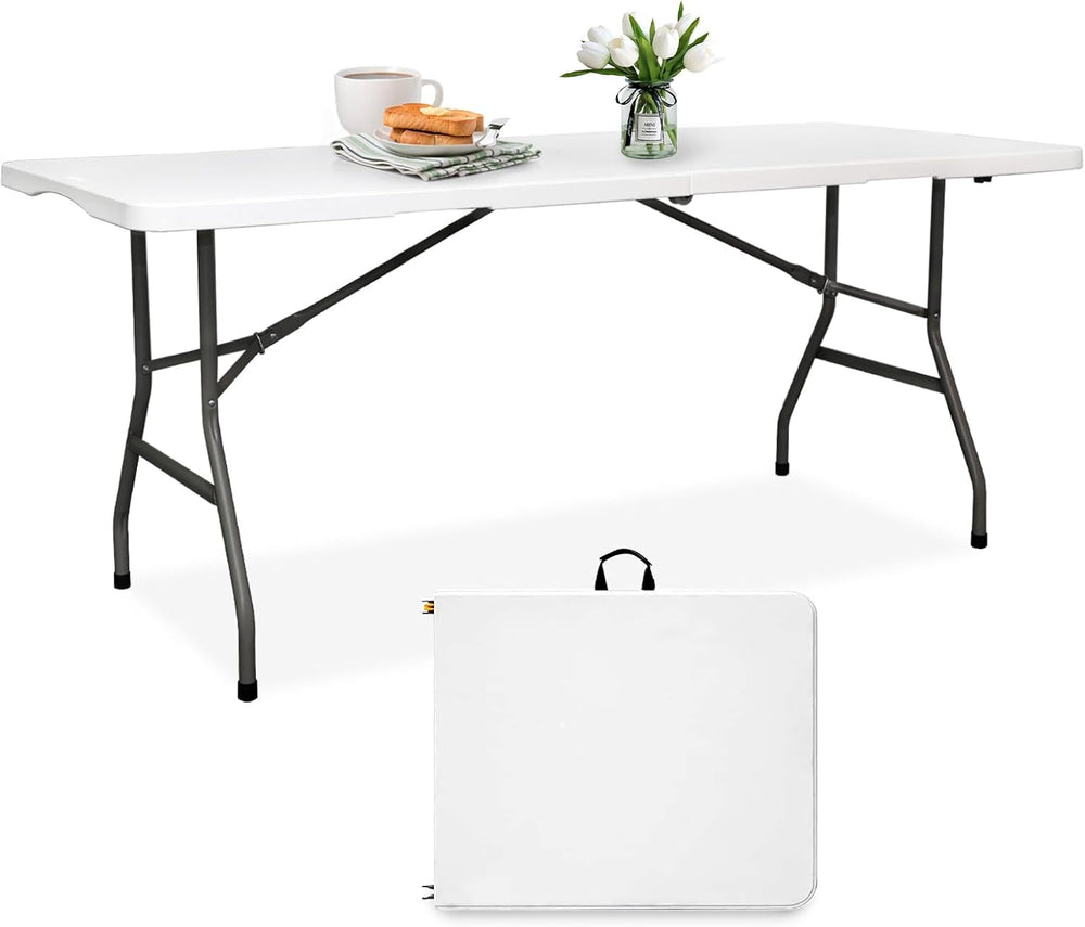 pollilar 6FT Folding Table Plastic 6 Foot Foldable Table HDPE Portable Banque...