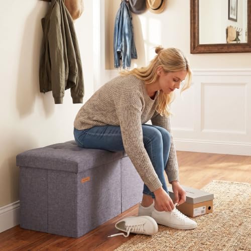 HAUSFRAU Ottoman with Storage Bench Folding Foot Rest Stool Ivory | 31.5"...