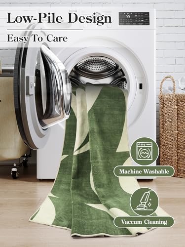 Lahome Abstract 5x7 Rug,Low-Pile Soft Green Rugs for Living Room,Retro Swirl ...