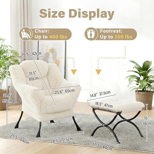 Lazy Chair and Ottoman, Large Plush Beige Contemporary Accent Chair with a Si...