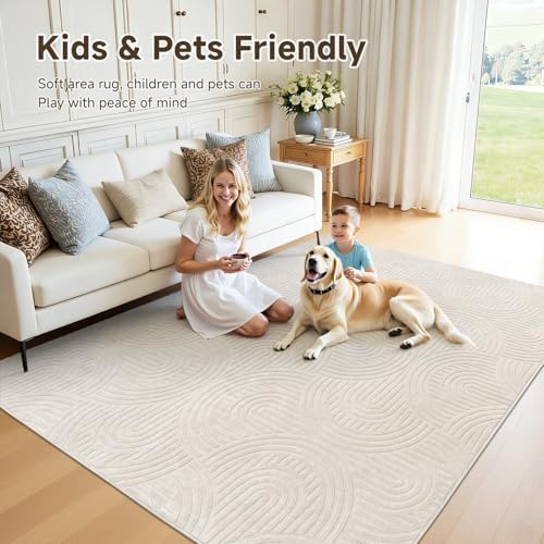 Pauwer Area Rugs for Living Room 8x10, Non Slip Washable Modern Rug, Beige