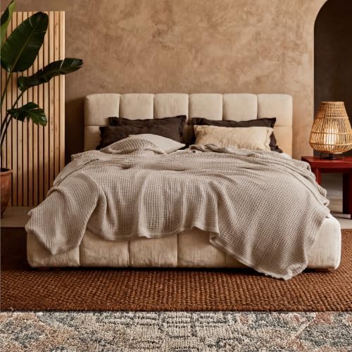 Bedsure 100% Cotton Blanket, Waffle Weave, King Size, Khaki Brown, 104"x...