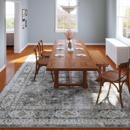 Rugcomf Large Living Room Rug 8x10 Washable Non Slip Vintage, Grey