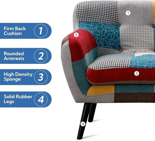 Bonzy Home Modern Colorful 3 Piece Coroful Fabric Sofa Set, Included Accent C...