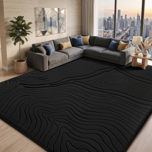 Sour Lemon 8x10 Area Rugs for Living Room Bedroom, Carpet Modern Black Rug