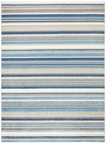 TOWN & COUNTRY EVERYDAY Rio Multicolor Stripe Indoor Outdoor Area Rug, UV Fade Resistant, High-Low Pile, Blue/Multi, 7'10"x10'2"