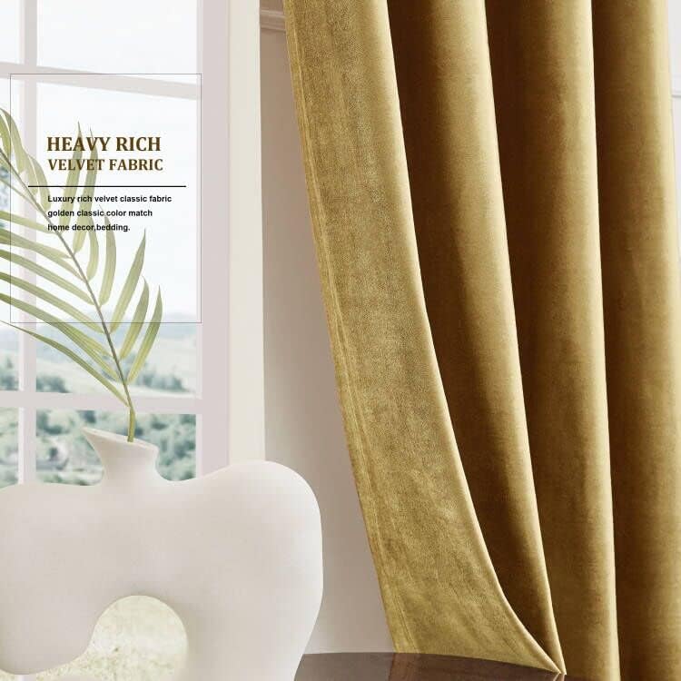BULBUL Velvet Gold Grommet Blackout Curtains 84 inch Length for Living Room