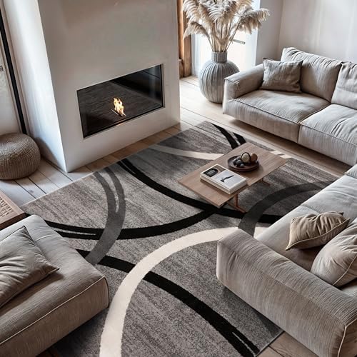 Rugshop Wavy Circles Non-Shedding Living Room Area Rug Gray 7'10" x ...