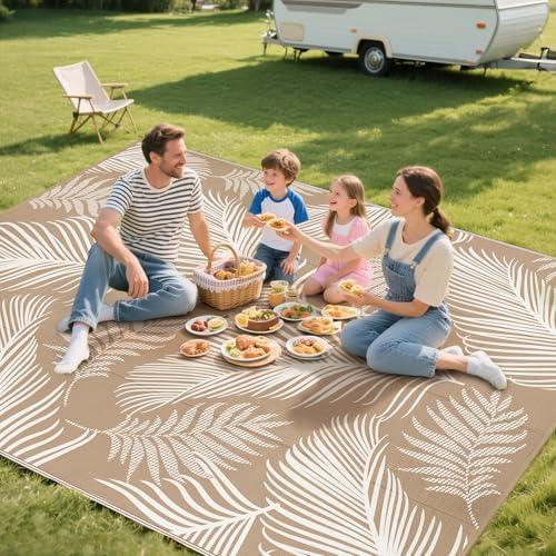 Pauwer Waterproof Outdoor Rug 8x10, Plastic Straw Patio Rug, Leaf Brown