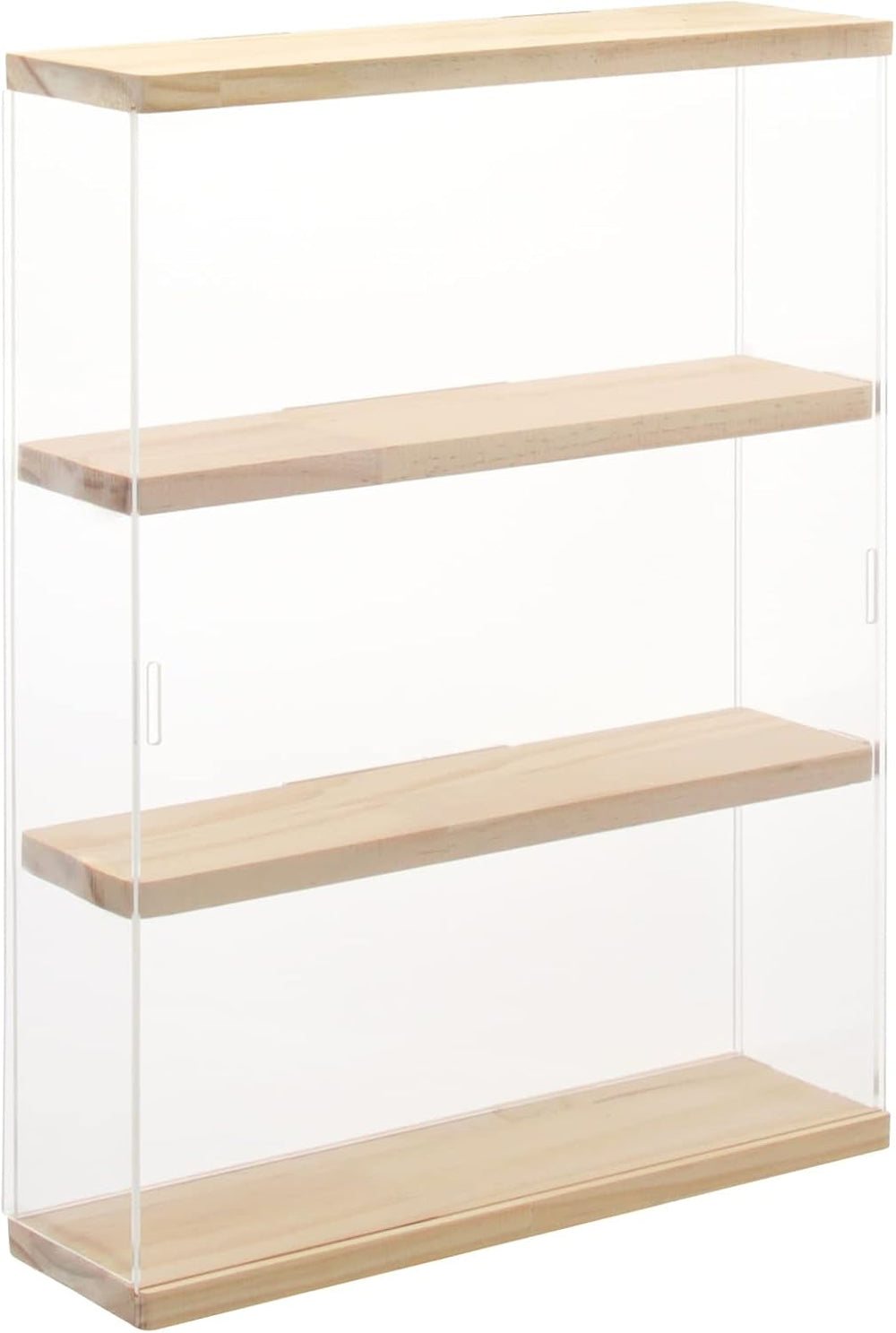 NONEMEY Clear Acrylic Display Case Stand with Wood Base 3 Tier Storage Box Wa...