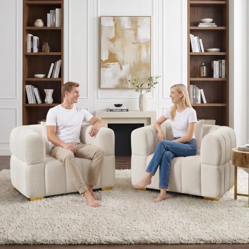 VANOMi Cloud Sofa and Chair Set, 3 Piece Modern Seating Furniture, Cream