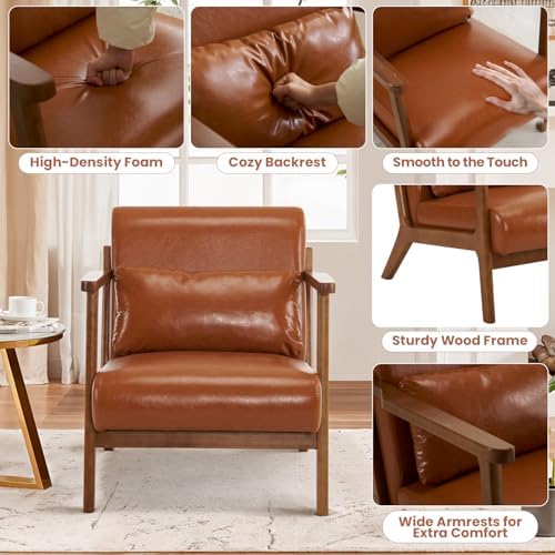 MOJAY Modern Accent Chair with Ottoman, PU Leather Upholstered Armchair Livin...