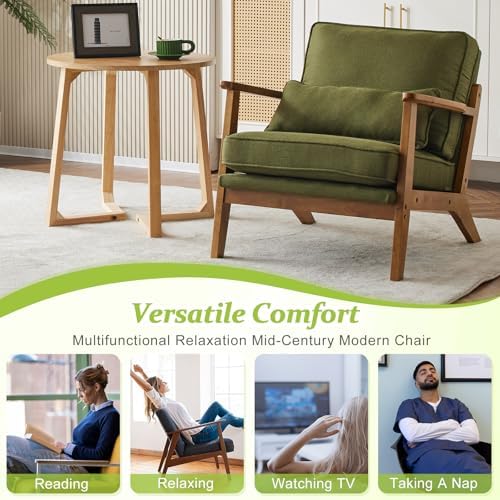 VINGLI Solid Wood Wide Armrests Accent Chair,Upholstered Mid Century Modern C...