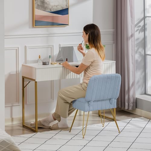 Vanity Chair with Storage | Comfy Ottoman with Folding Back